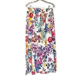 NWT Johnny Was Linen Seamed Skirt Evalon Floral Print Size Med